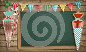 First day at school, empty blackboard, copy space