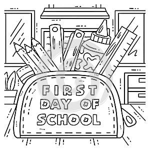 First Day of School on Pencil Case oloring Page