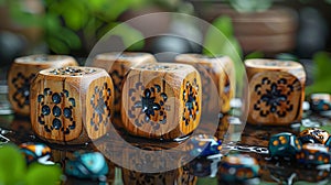 The first dice of the EID MUBARAK are composed of wooden dice. Close-up of the dice.