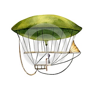 First dirigible vintage style watercolor illustration isolated.