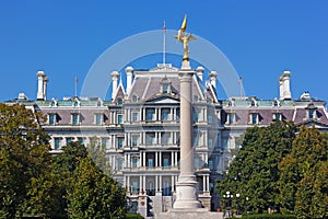 The First Division Monument and The Eisenhower Executive Office Building in Washington DC.
