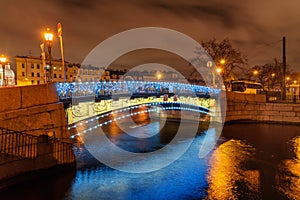 First Engineer Bridge over the Moyka River at night. Saint Petersburg, Russia