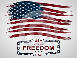 First of February National Freedom Day in the United States. Illustration with american. flag and broken chains.