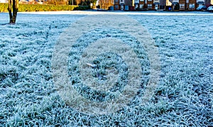 first frost on the grass in November.