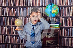 First-grader boy tired of studying