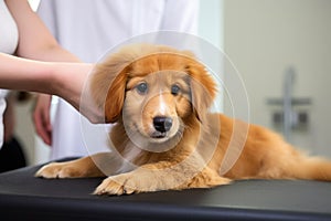 first grooming session for a fluffy puppy