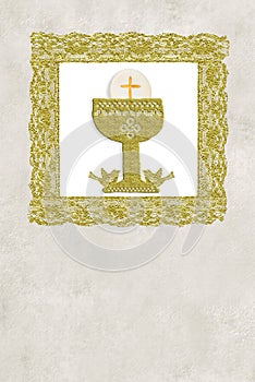 First holy communion vintage invitation card. Vertical