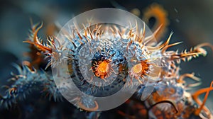 The first image is a closeup of a singlecelled protozoan its body covered in menacing spikes and its eyes glowing with a