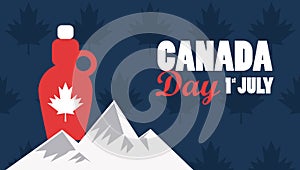 First july canada day celebration poster with mountains and maple syrup