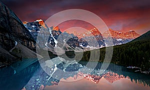 Sunrise at Moraine Lake in the Canadian Rockies of Banff National Park