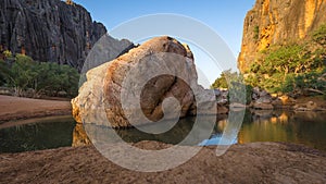 First Light on limestone rock, Windjana Gorge in the KImberley