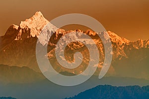 First light on Mount Kanchenjugha, Himalayan mountain range