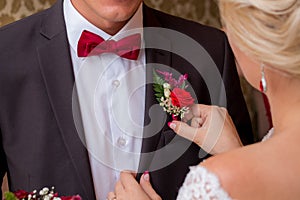 First look of wedding couple in the morning. Bride and groom. Th