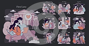 First Love. Flat Vector Illustration