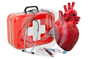 First Medical Aid and treatment of heart concept, 3D rendering