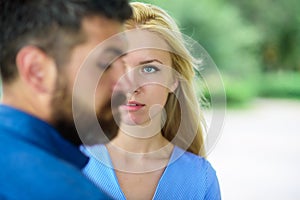 First meet of strangers, girl with disappointed face looks