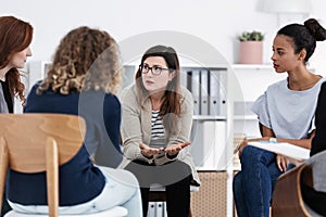 First meeting of Women`s issues support meeting, group therapy concept