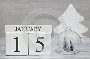 First month of the year, a calendar with numbers and a month, January 15. New Year`s fairy tale as a keepsake