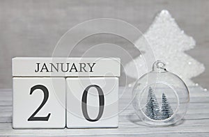 First month of the year, a calendar with numbers and a month, January 20. New Year`s fairy tale as a keepsake