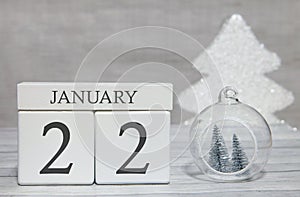 First month of the year, a calendar with numbers and a month, January 22. New Year`s fairy tale as a keepsake