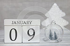 First month of the year, a calendar with numbers and a month, January 9. New Year`s fairy tale as a keepsake