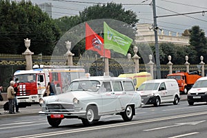 First Moscow Parade of City Transport. Modern and retro cars