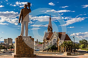 First Namibian President monument and Luteran Christ Church in t