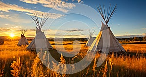 First Nations Tipis on the Open Prairie