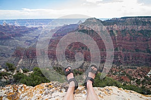 First person POV shot from the edge of the north rim of the Grand Canyon.