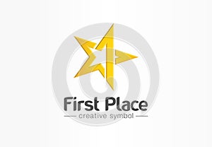 First place, contest winner, number one creative symbol concept. Award, prize, victory abstract business logo idea. Gold