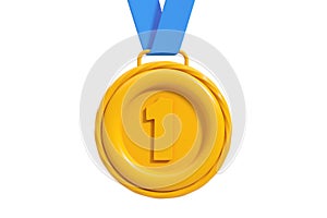 First place medal on empty white background, champion and win