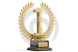 The first place trophy isolated on white background. 3D illustration