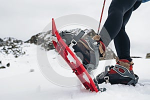 First plane of snow rackets in the mountain