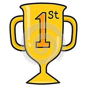 First prize gold trophy doodle kawaii. doodle icon image
