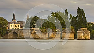 The first remaining arches of the Old Bridge of Poissy, France