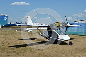 The first Russian fully electric manned Sigma-4E aircraft at the MAKS-2021 International Air Show in Zhukovsky