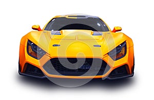 The first Russian supercar. White background. Front view