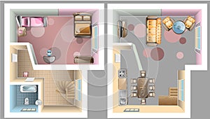 First and second floor interior top view