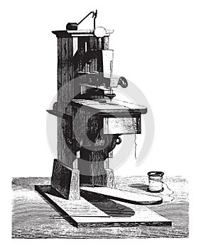 The first sewing machine invented by Thimonnier given at the Conservatory of Arts and Crafts by the Chamber of Commerce Tarare,