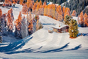 First snow in Alpe di Siusi village.