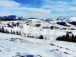 The first snow on the Alvier group mountain range