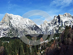 The first snow on the Alvier group mountain range