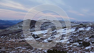 Sunset near Snohetta mountain in Dovrefjell National Oark in Norway