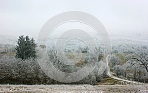 The first snow in the autumn village