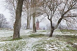 The first snow in the city of Braslav