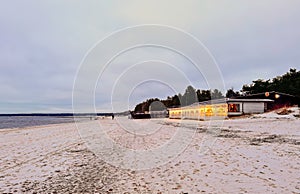 The first snow on the coast of the Gulf of Finland