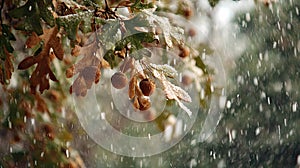 First snow falling gently on Breadnut