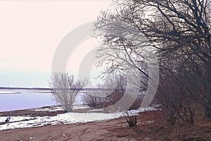 Nature first snow river beach