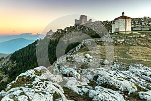 First snow at Gran Sasso National park - rocca Calascio castle photo