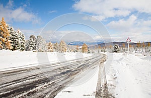 First snow in a mountain pass